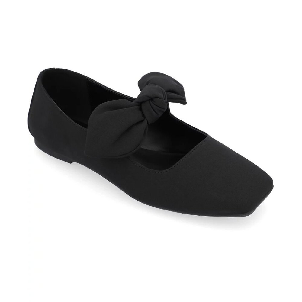 Journee Collection Women's Seralinn Bow Square Toe Flats Black 6 MSRP $74.99